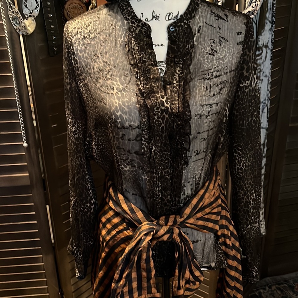 Zara animal print sheer button up
